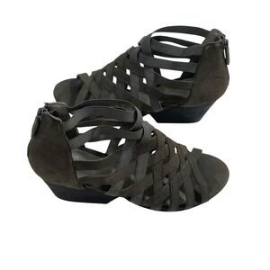 Eileen Fisher Women's‎ Gray Green Woven Elastic Wedge Heel Sandals Size 7.5